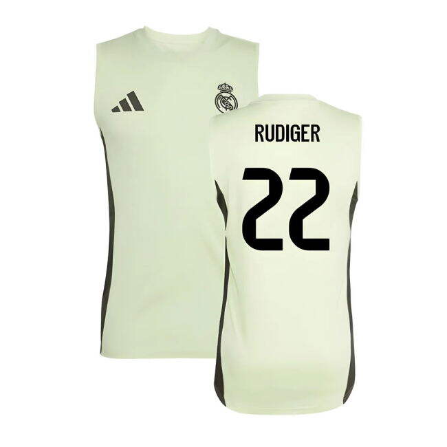 2025-2026 Real Madrid Sleeveless Training Jersey (Almost Lime) (Rudiger 22)