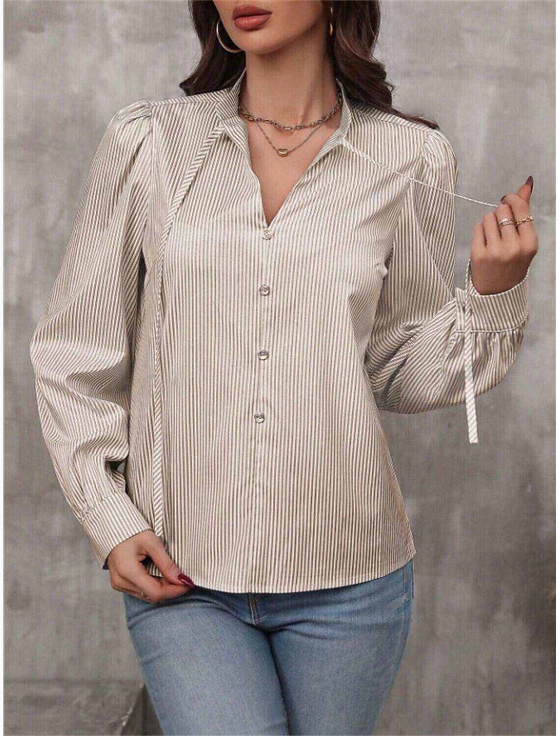Women's Shirt Blouse Stylish Casual Striped Regular Tops Long Sleeve V Neck Patchwork Regular Fit Work Daily Going out Summer Spring Fall