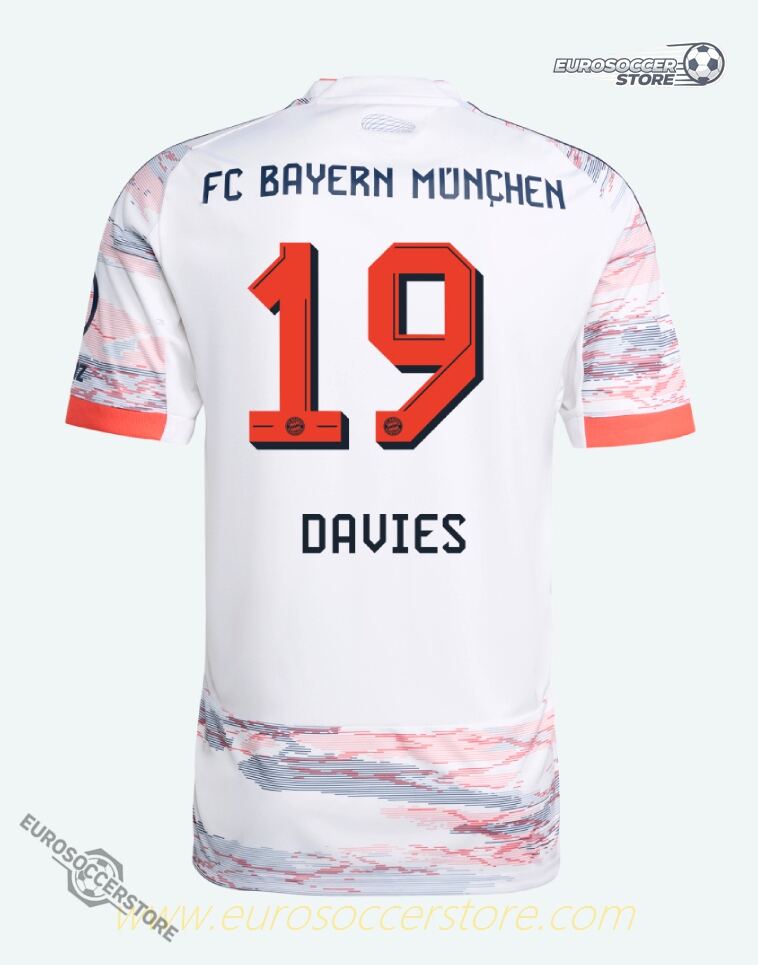Away Jersey of Bayern Munich Player Davies, Version 19 for the 25-26 Season
