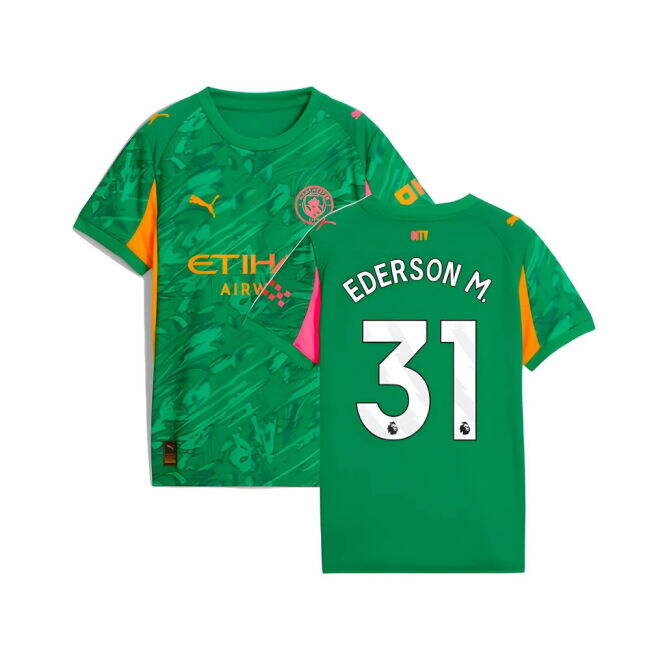 Match Quality Football Man City Goalkeeper Away Shirt Green Kids E...