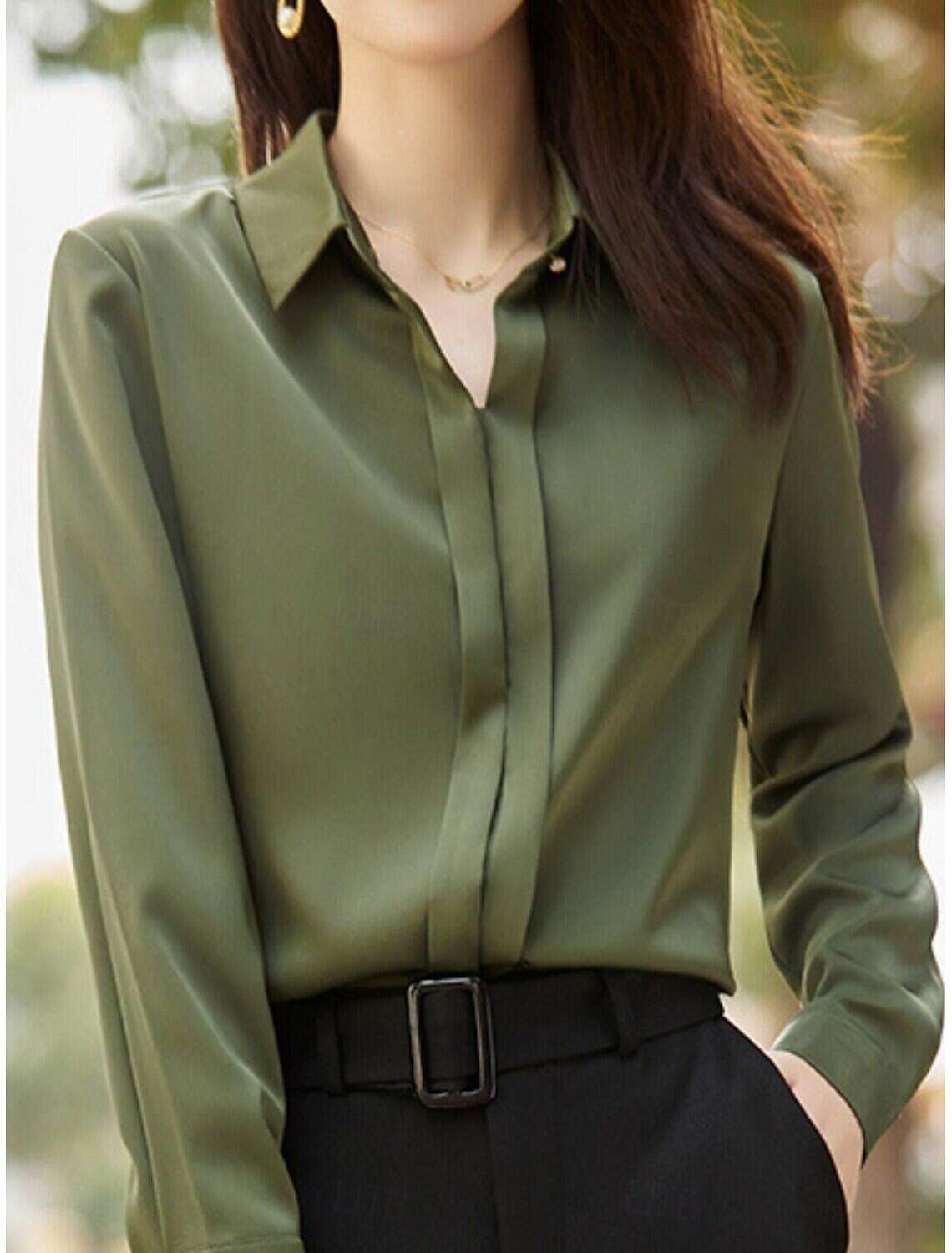 Women's Shirt Blouse Basic Casual Solid Color Regular Tops Long Sleeve Shirt Collar Buttons Regular Fit Daily Fall Winter