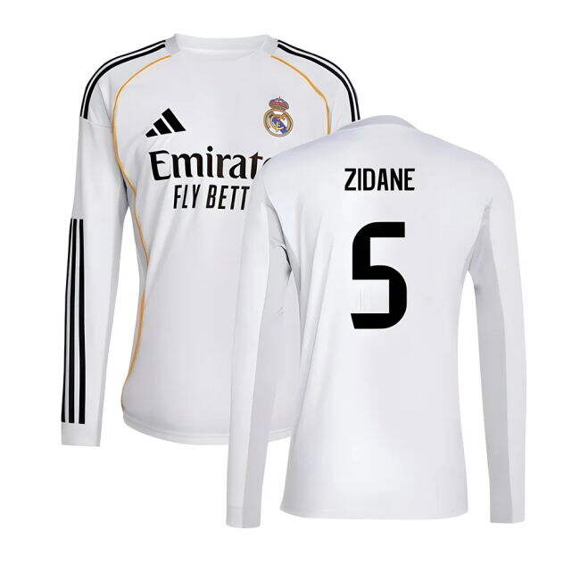 2025-2026 Real Madrid Long Sleeve Home Shirt (Zidane 5)