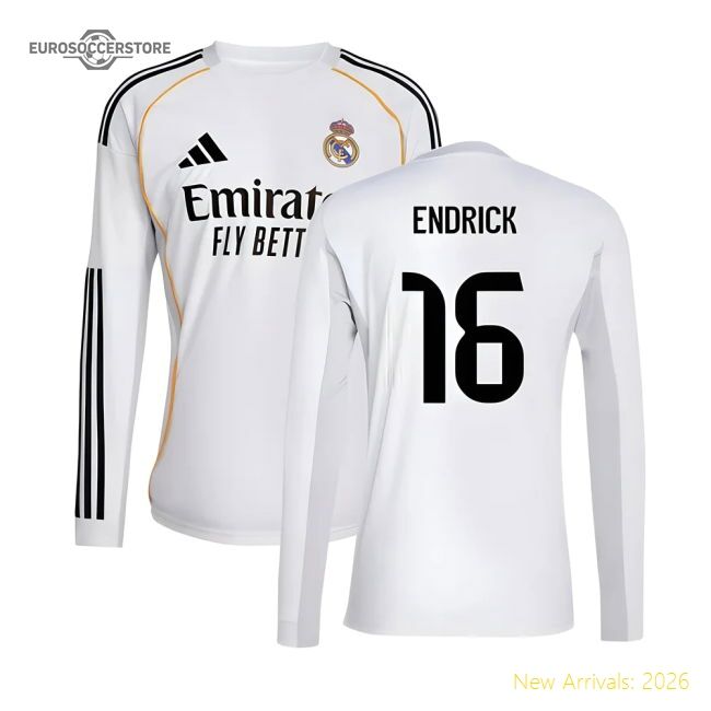 Exceptional 2025-2026 Real Madrid Long Sleeve Home Jersey (endrick 16)