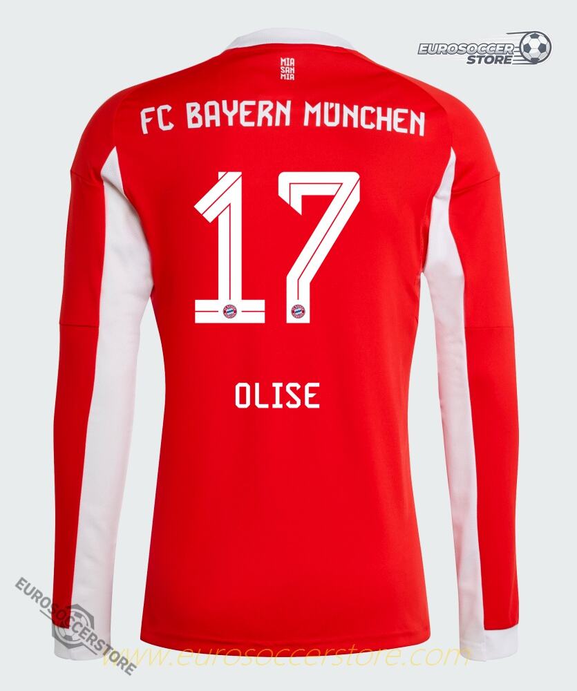 Bayern Munich 25-26 Home Long Sleeve Jersey with Olise 17 Printing