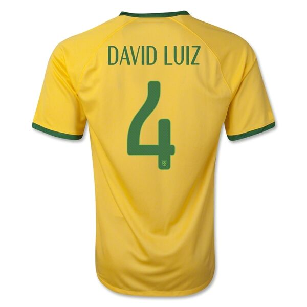 2014 Brazil 4 DAVID LUIZ Home Yellow Jersey Shirt - Official Replica