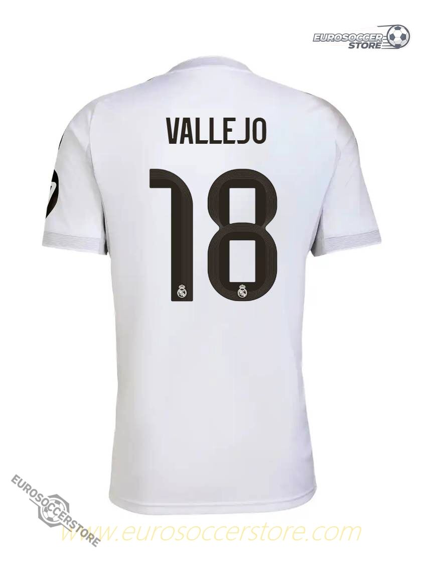 Real Madrid 25-26 Home Jersey Featuring Vallejo, Number 18 Edition