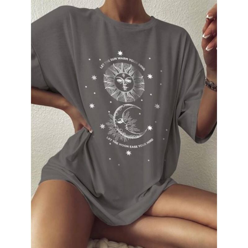 Oversized Sun Star Moon Graphic T-shirt JI9988