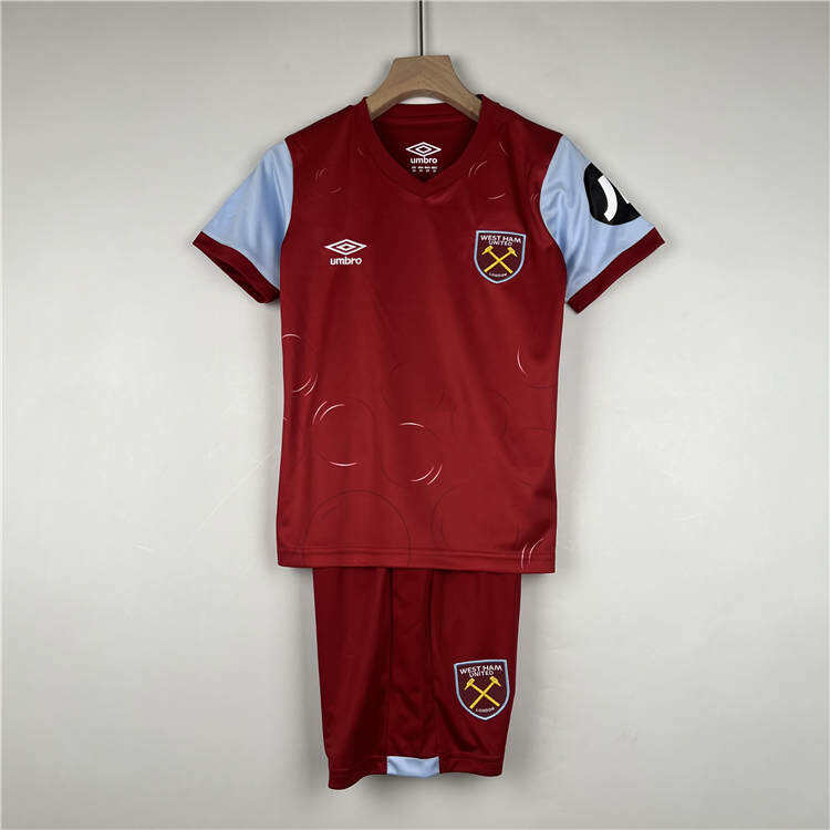 Kids West Ham United 2324 Home Red Football KitsShirtShorts -