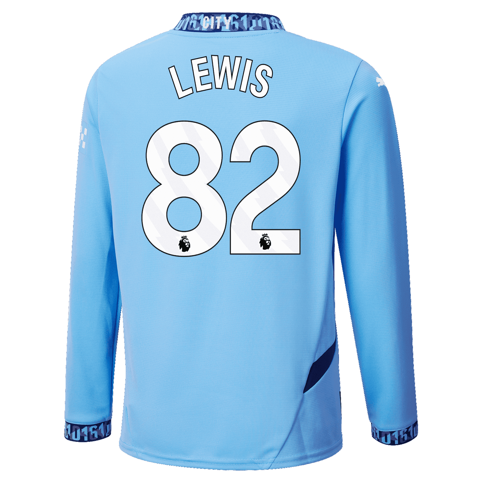 Rico Lewis' 82 Home Long Sleeve Jersey for Manchester City in the 24-25 season.