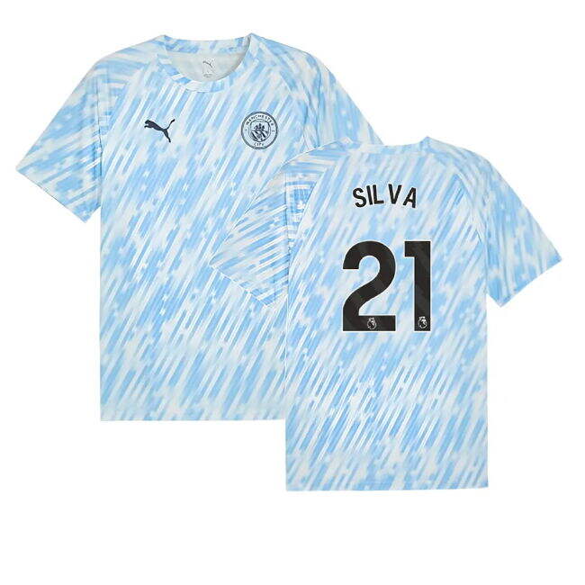 Men's 2025-2026 Man City Warm Up Jersey (Silver Sky) (Silva 21)