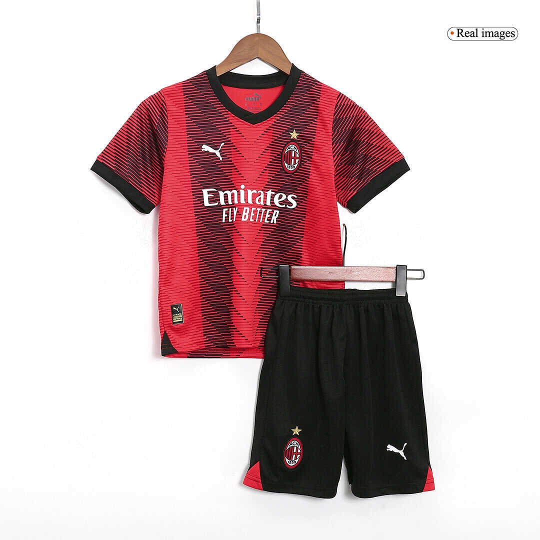 Kid's AC Milan Home Soccer Jersey Kit(Jersey+Shorts) 2023/24Authentic