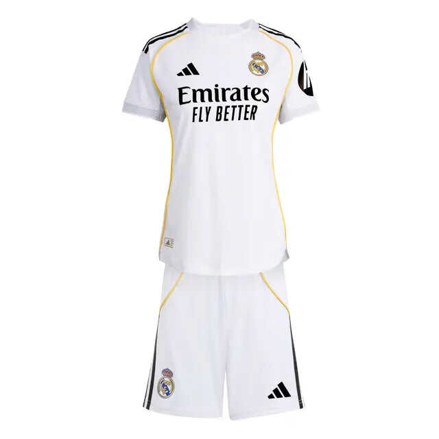 Kid's Real Madrid Home Soccer Jersey Kit(Jersey+Shorts+Socks) 2025/26A