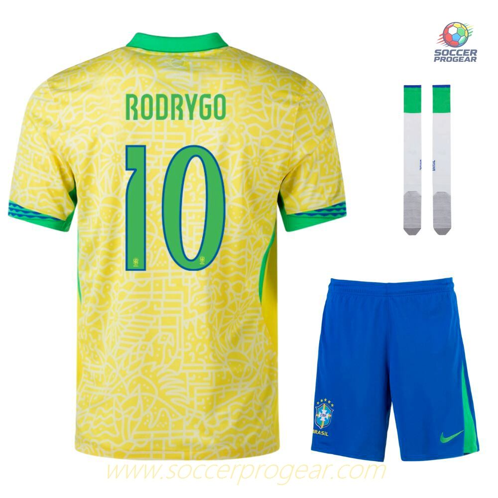 Children's Brazil Home Soccer Shirt Soccer Shirt 2024-25 Edition Rodrygo