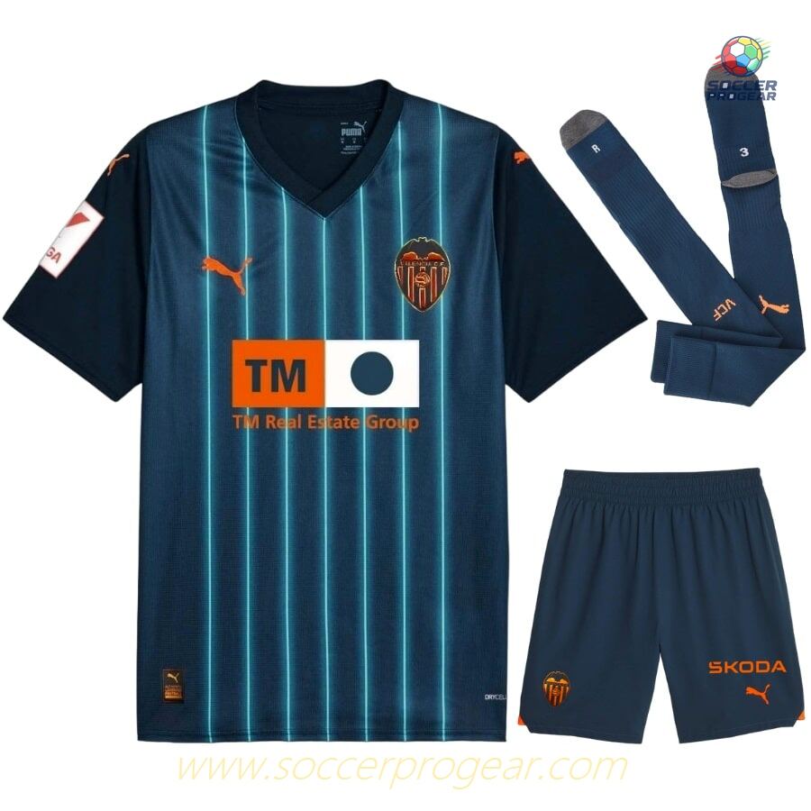 Valencia FC Away Youth Soccer Uniform Team Shirt 2023 2024