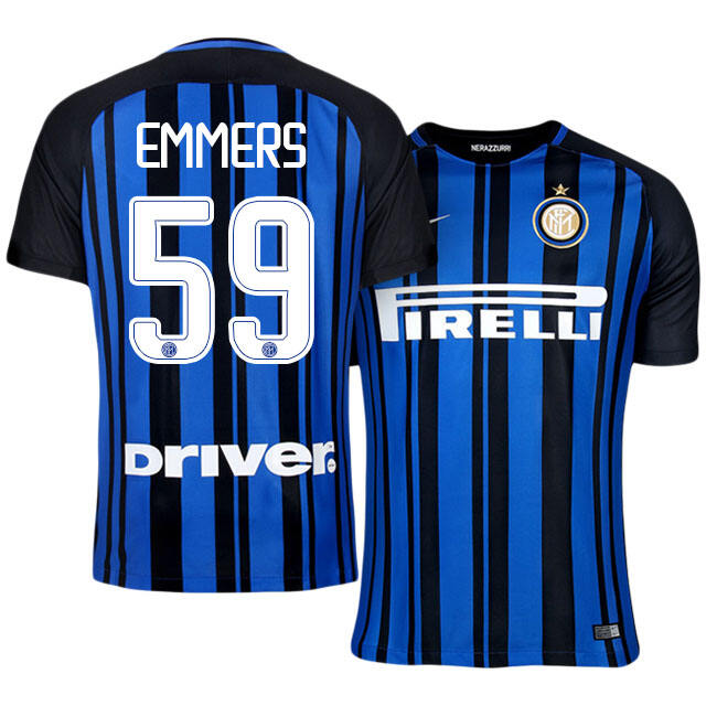 Inter Milan Home 201718 59 Xian Emmers Soccer Jersey Shirt - Official