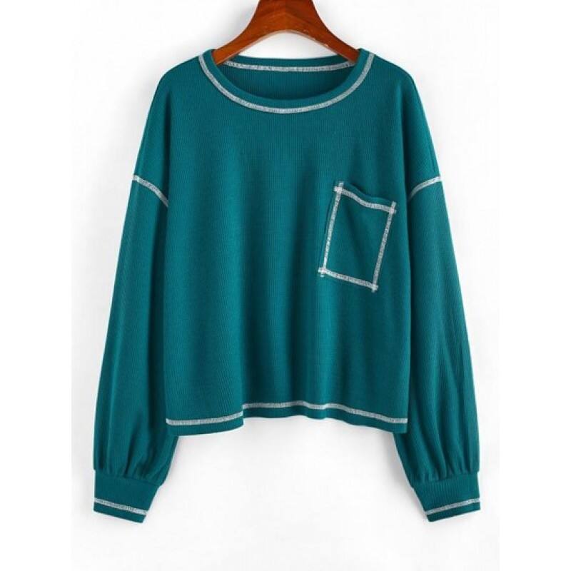Chest Pocket Topstitching Drop Shoulder Knit Tee IZ5133