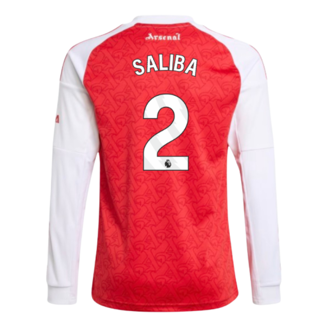 2025-2026 Arsenal Long Sleeve Home Shirt (Kids) (Saliba 2) - game day