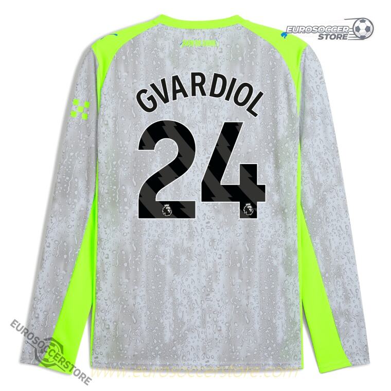 Long Sleeve Third Jersey of Manchester City, Featuring GVARDIOL 24 for the 25-26 Season