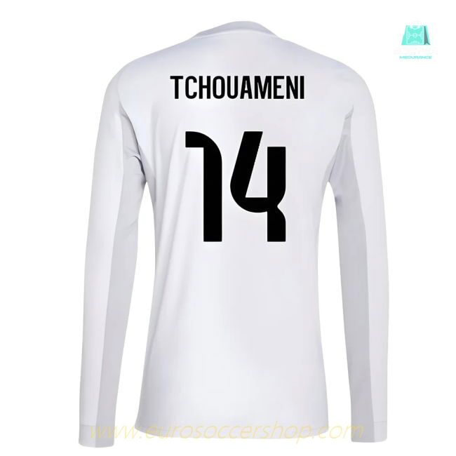 2025-2026 Real Madrid Long Sleeve Home Shirt (Tchouameni 14)
