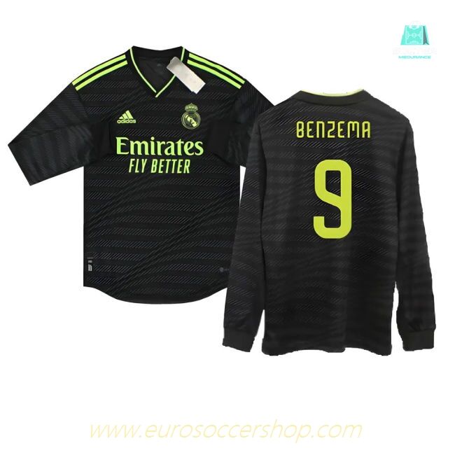 2022-2023 Real Madrid Authentic Long Sleeve Third Shirt (BENZEMA 9)