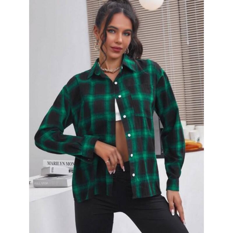 Plaid Drop Shoulder Pocket Shirt MJ6364