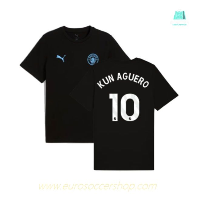 2025-2026 Man City FtblESS Tee (Black) (Kun Aguero 10)
