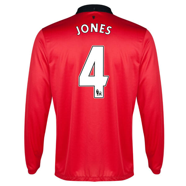 13-14 Manchester United 4 Jones Home Long Sleeve Jersey Shirt -