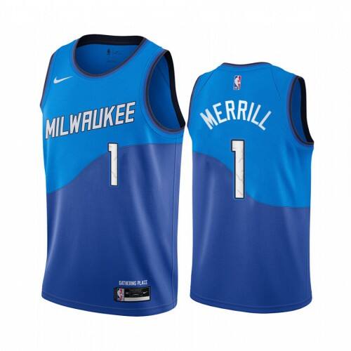MIL #1 Sam Merrill Official 2020 City NBA Jersey - Blue Swingman