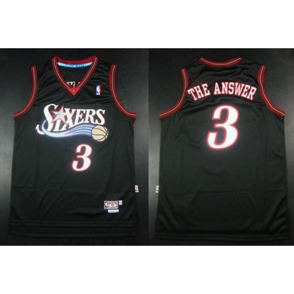 76ers #3 Allen Iverson Black Throwback 