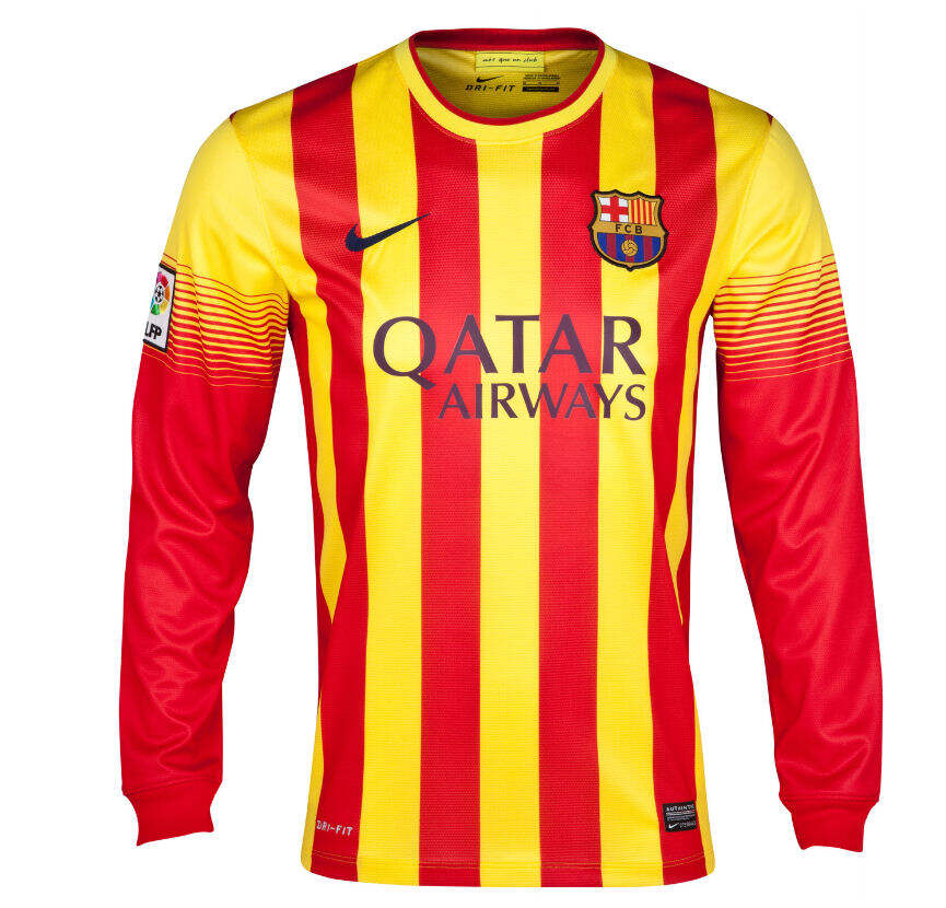 13-14 Barcelona Away Long Sleeve Soccer Jersey Shirt - Official