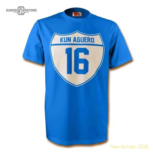 Official Sergio Aguero Man City Crest Tee (sky Blue) - Premium