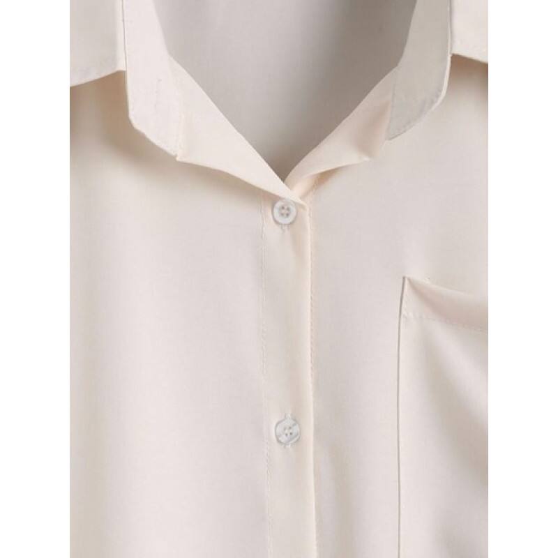 Cuffed Sleeve Front Pocket Button Down Shirt MV3598