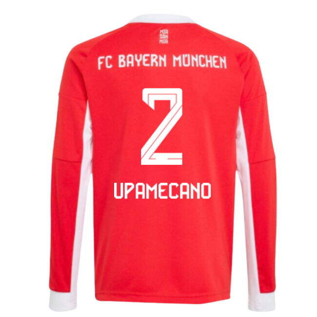 2025-2026 Bayern Munich Long Sleeve Home Shirt (Kids) (Upamecano 2)