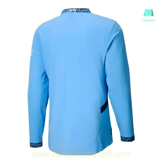 2024-2025 Man City Authentic Long Sleeve Home Shirt (Your Name)