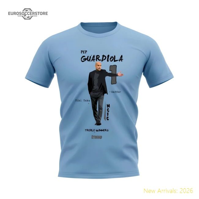 Authentic Pep Guardiola Manchester City Graphic T-shirt (sky Blue)