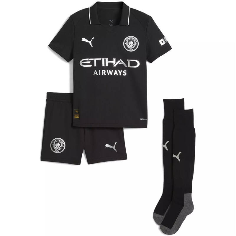 Kids Manchester City 2526 Away Black Kit ShirtShorts - Official