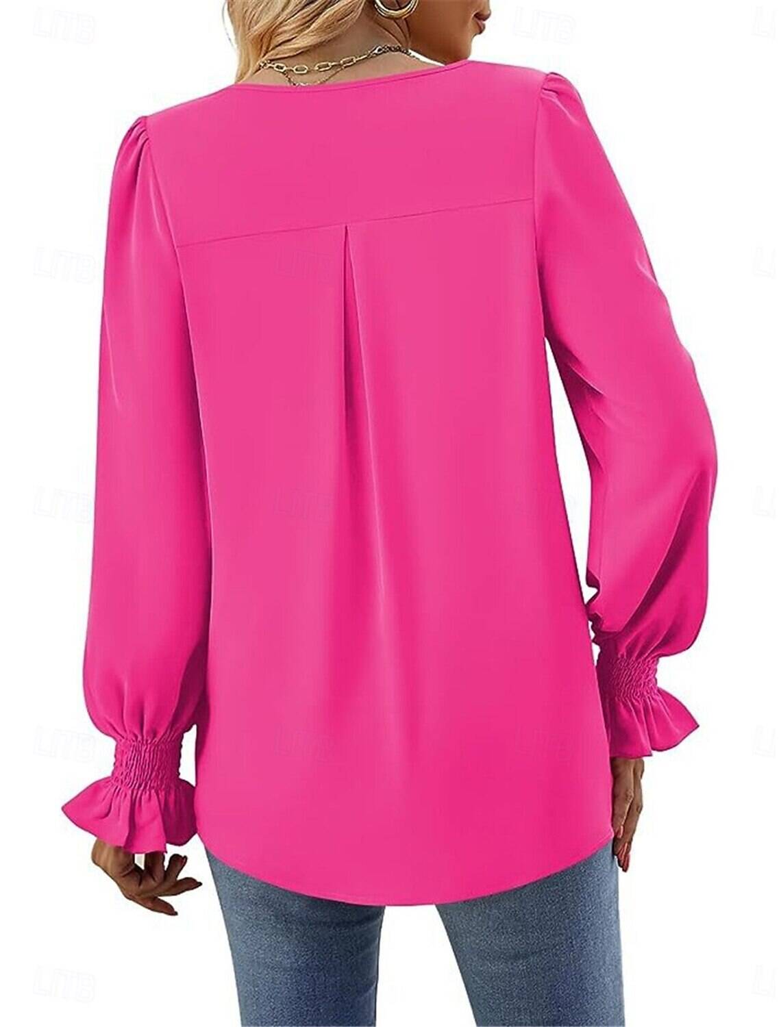 Women's Shirt Blouse Basic Casual Solid Color Regular Tops Long Sleeve V Neck Regular Fit Daily Fall Winter