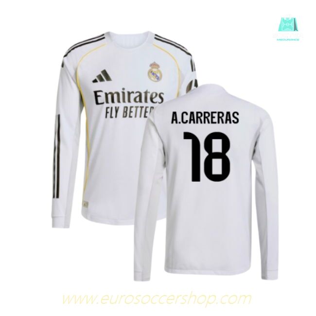 2025-2026 Real Madrid Authentic Long Sleeve Home Shirt (A.Carreras 18)