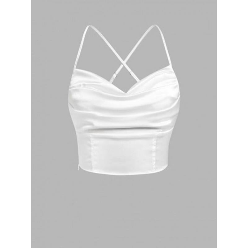 Draped Satin Cross Crop Cami Top OW9960