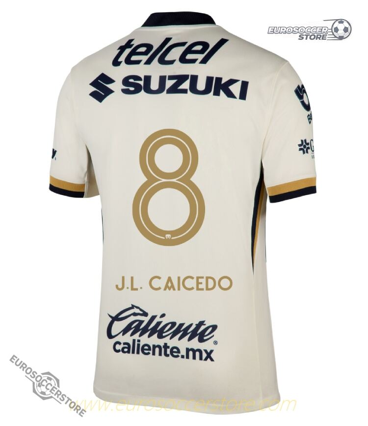 Pumas UNAM 25-26 Home Jersey, featuring J.L. CAICEDO with the number 8.