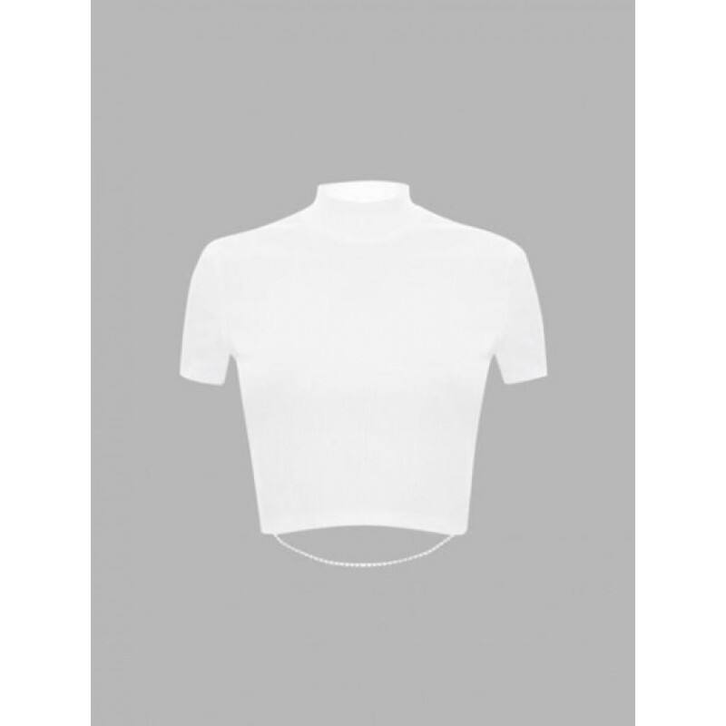 Rhinestones Chains Open Back Ribbed Tee SD1108