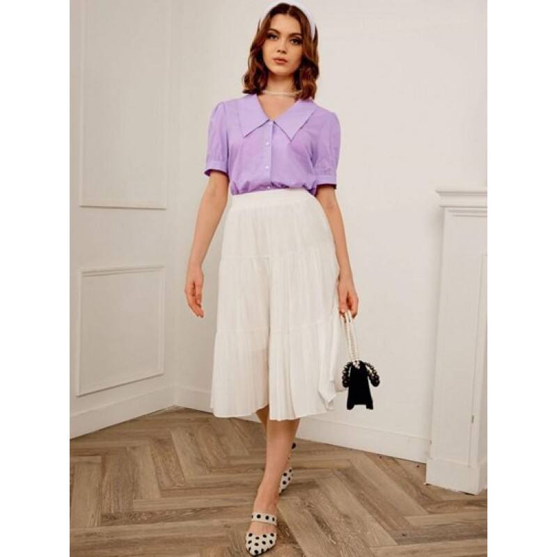 Retro Flat Collar Puff Sleeve Blouse OP9134