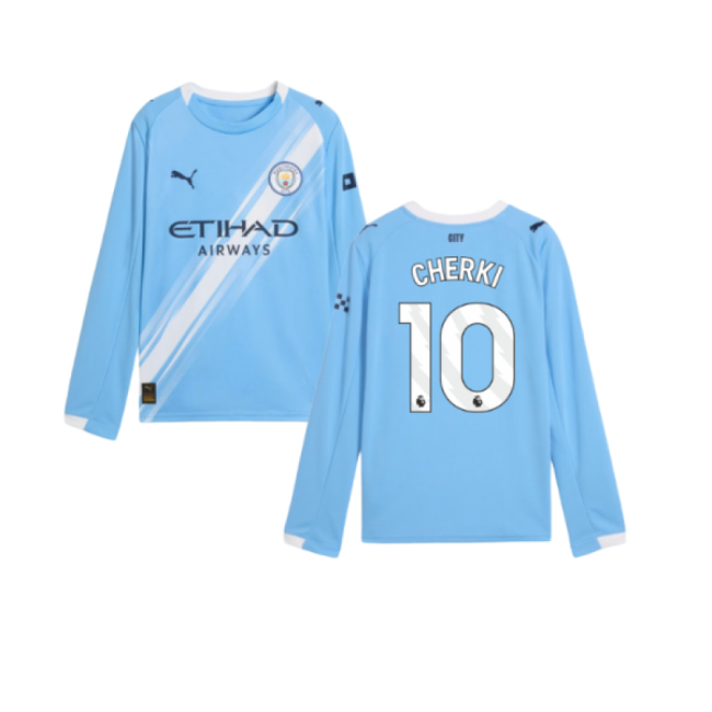 2025-2026 Man City Long Sleeve Home Shirt (Kids) (Cherki 10)