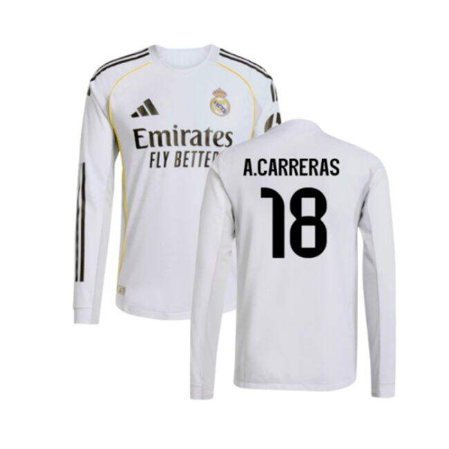 2025-2026 Real Madrid Authentic Long Sleeve Home Shirt (A.Carreras 18)
