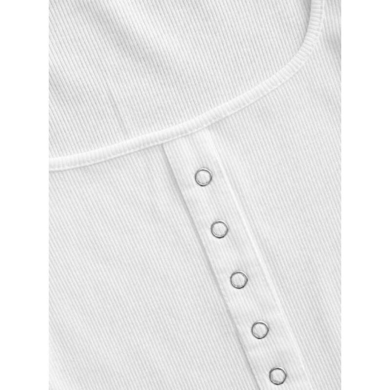 Square Collar Rib-knit Grommets Crop Top ZP2253