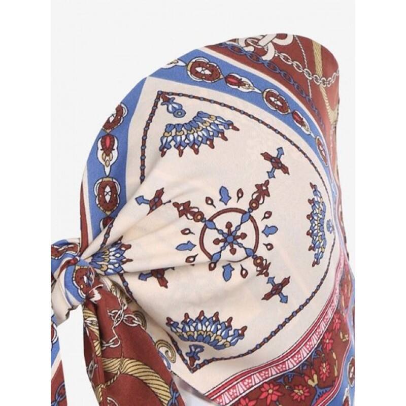 Chain Scarf Print Tie Bandeau Top AW9444