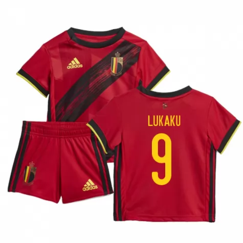 Kids Belgium Euro 2020 Home Red 9 LUKAKU Soccer KitShirtShorts -