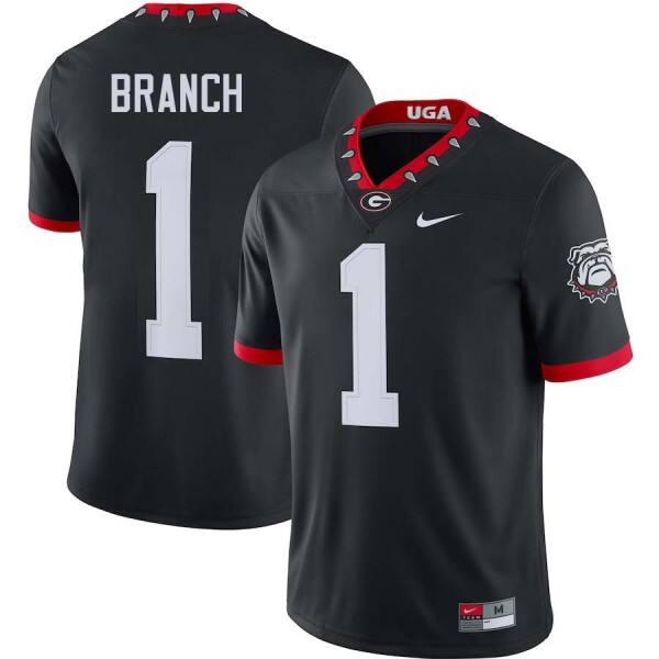 Men Georgia Bulldogs #1 Zachariah Branch 100th Anniversary Black Nike Stitch Jerseys