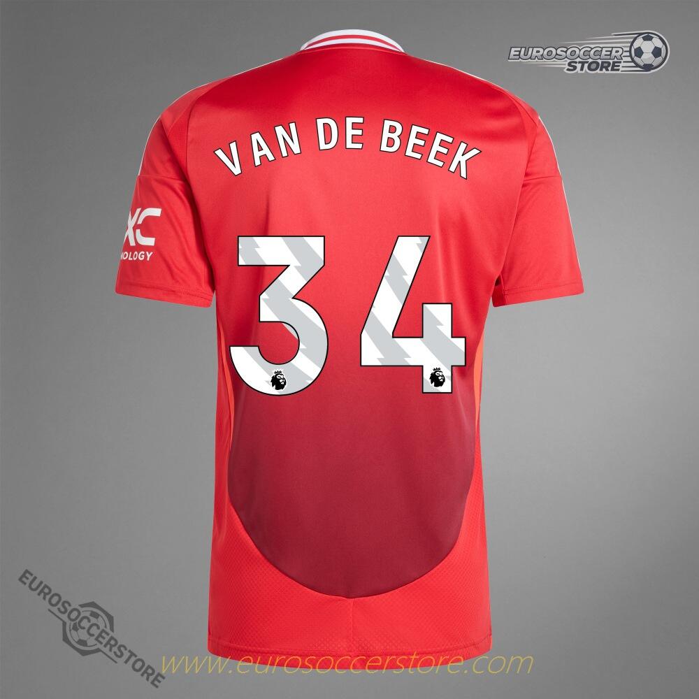 Manchester United's VAN DE BEEK 34 Home Jersey for the 24-25 season.