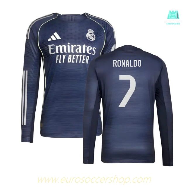 2025-2026 Real Madrid Authentic Long Sleeve Away Shirt (Ronaldo 7)